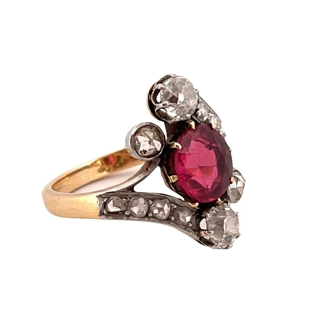 Ring in yellow gold and pink glass stone, and diamonds - Image 4