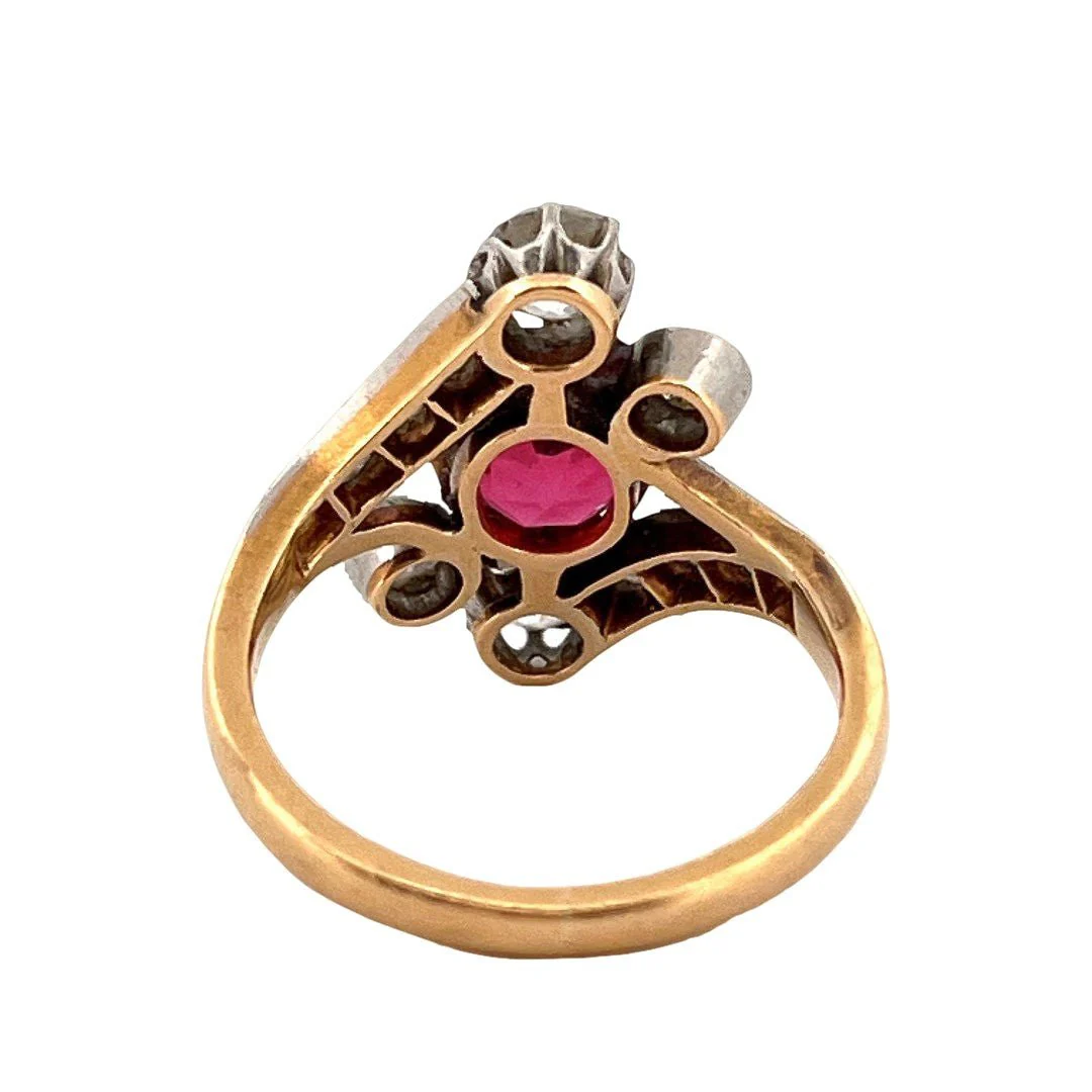 Ring in yellow gold and pink glass stone, and diamonds - Image 6