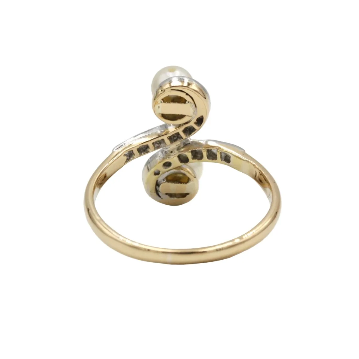 Toi & Moi ring in yellow gold, platinum, pearls and diamonds - Image 3