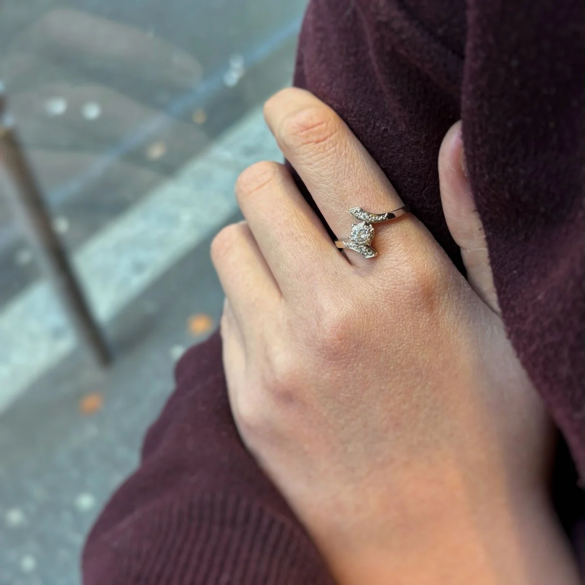 Solitaire with side markers - White gold & Diamonds - Image 5