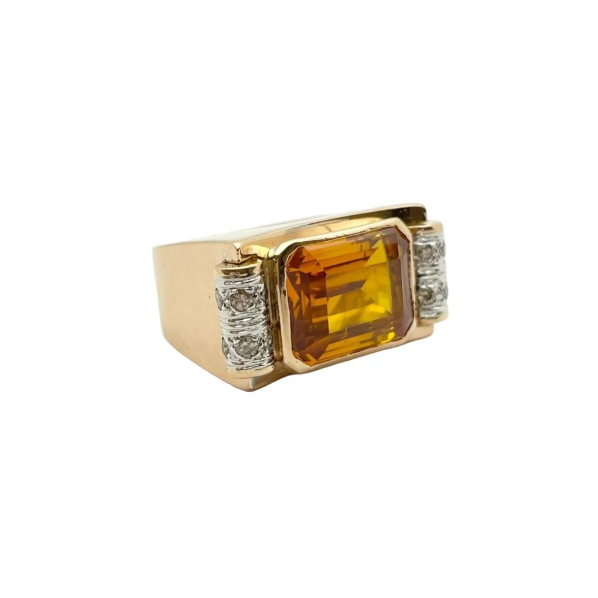 Tank ring in yellow gold, quartz and diamonds - Image 4