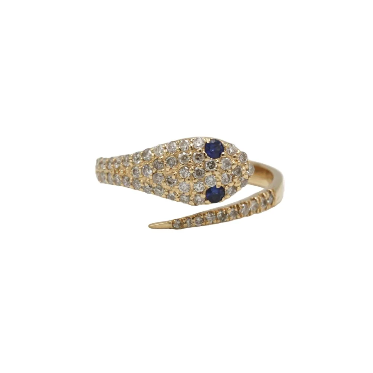 Pavé ring in yellow gold, sapphire and diamonds