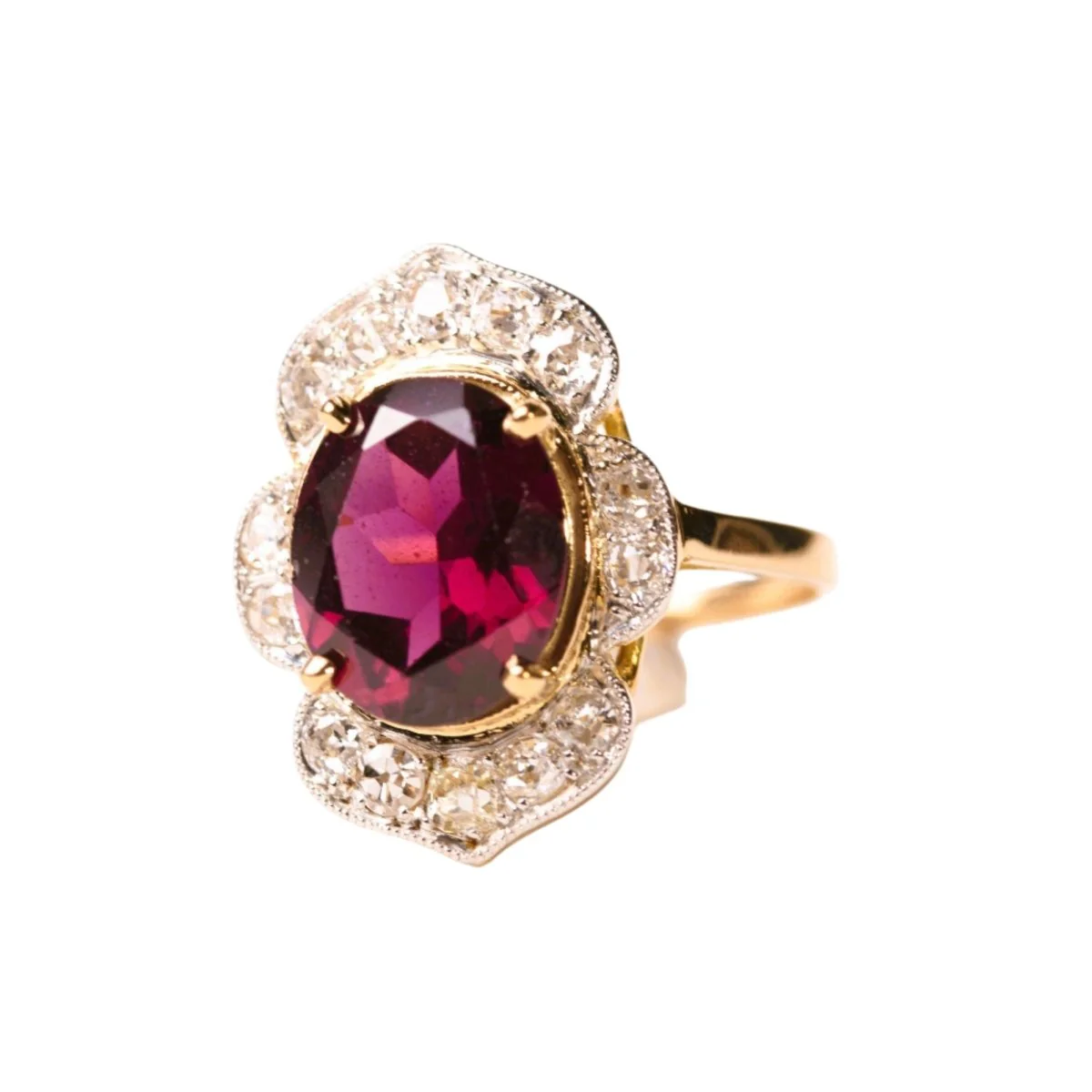 Ring daisy in yellow gold, rhodolite and diamonds - Image 4