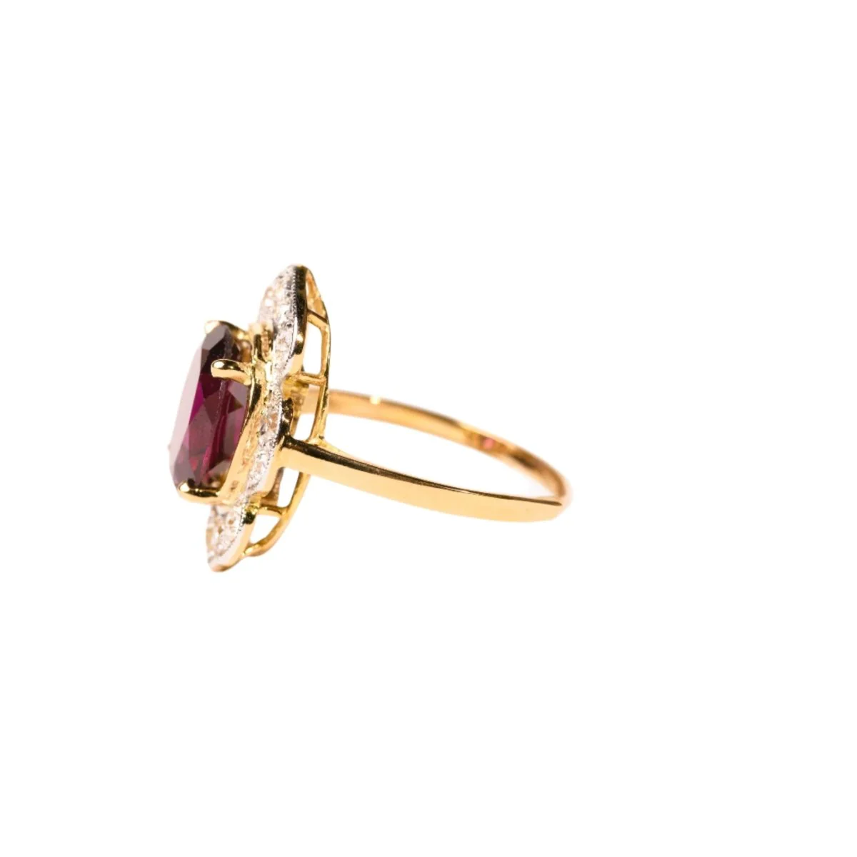 Ring daisy in yellow gold, rhodolite and diamonds - Image 5