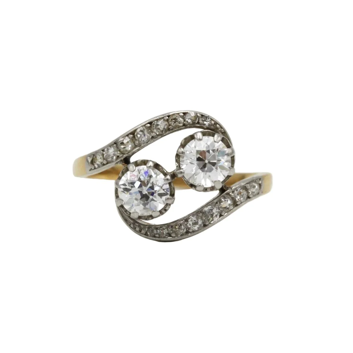 Toi & Moi ring in yellow gold, platinum and diamonds