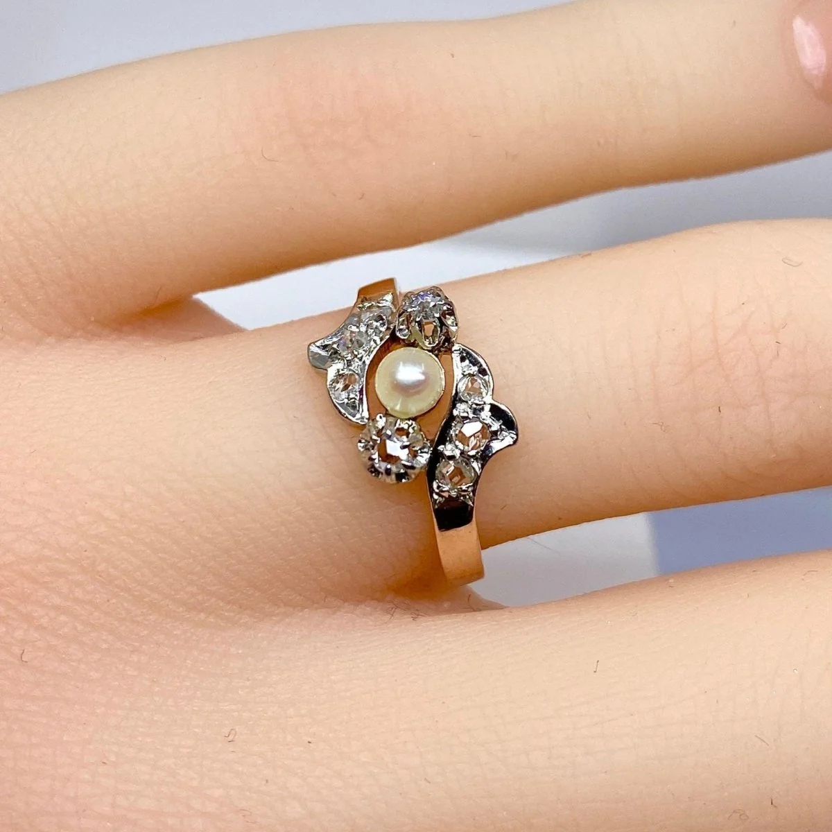 Ring in 18-carat gold, diamonds and pearl. Circa 1900 - Image 2
