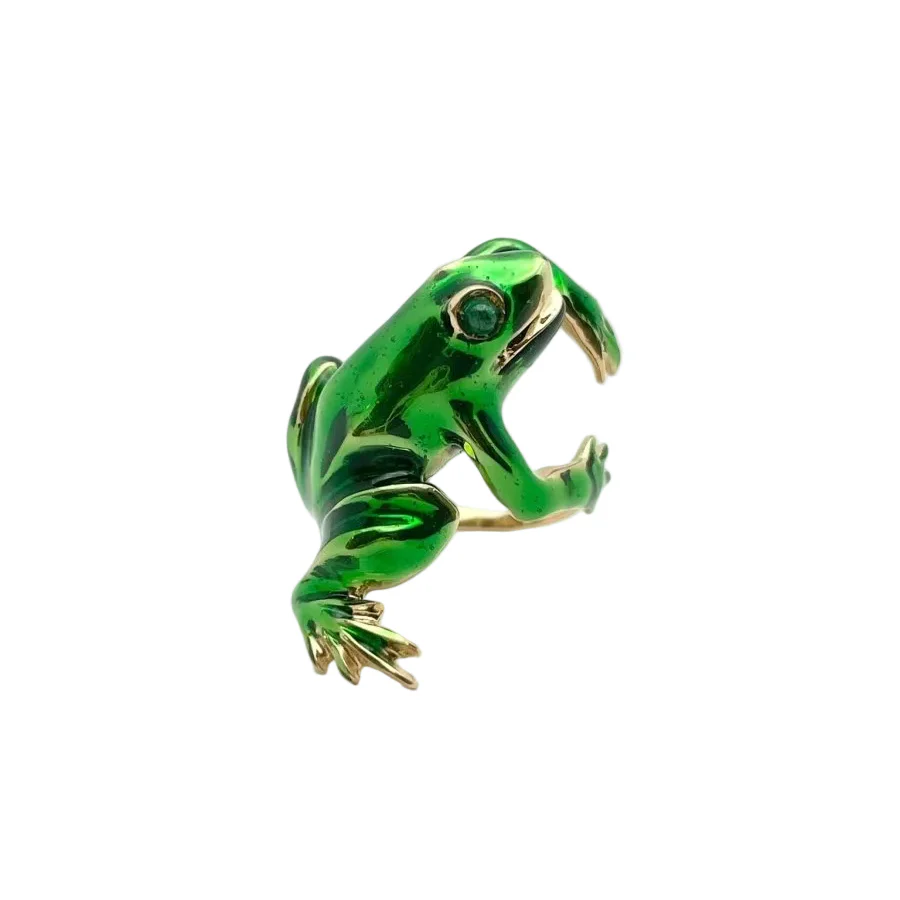 Frog Cocktail Ring in Yellow gold and Enamel - Image 2