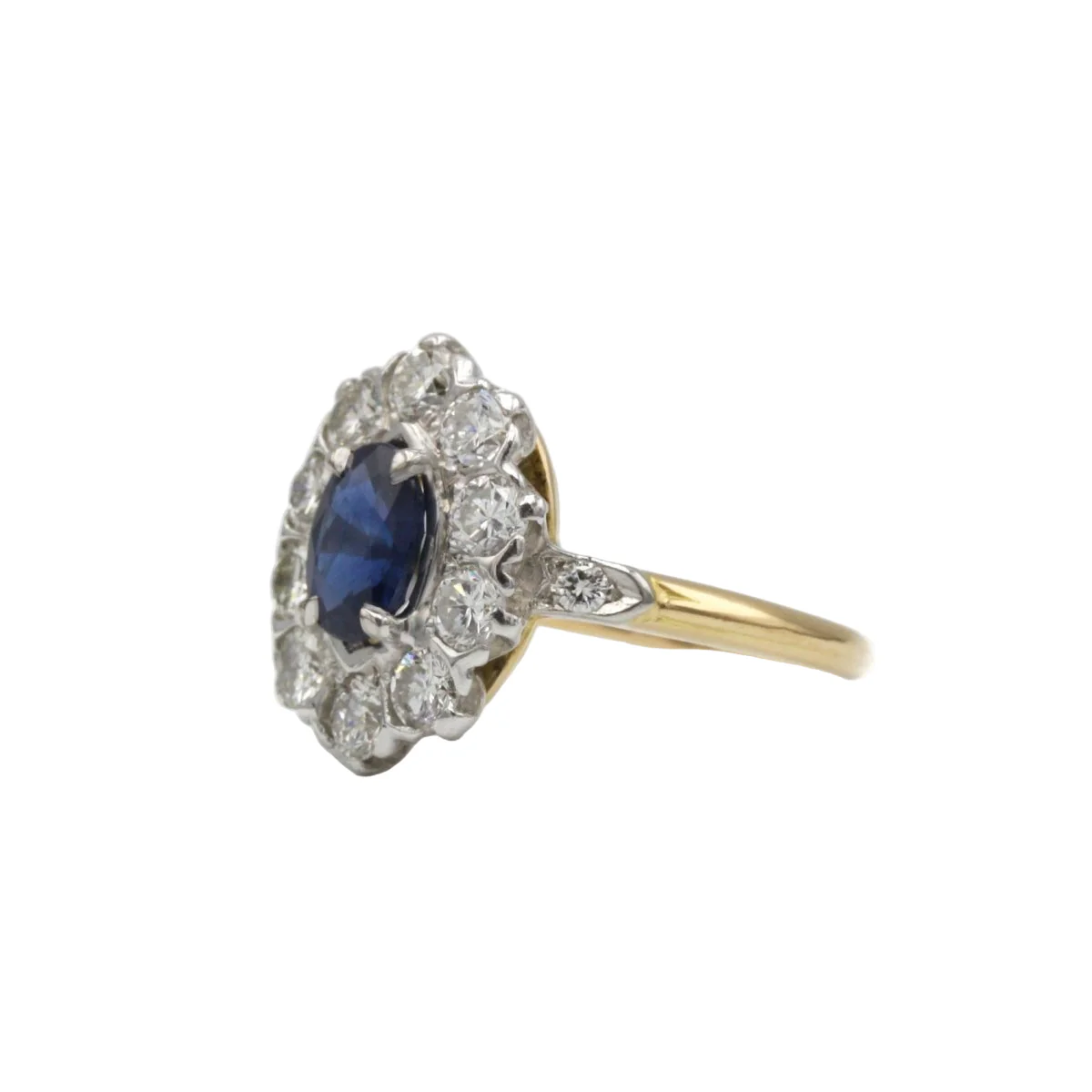 Daisy ring in yellow gold, platinum, sapphire, and diamonds - Image 3