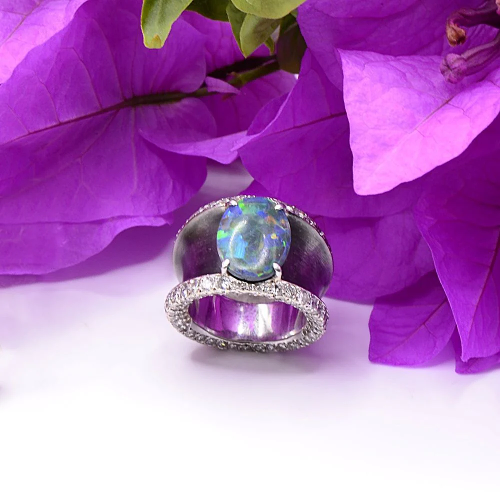Lorenz Baümer ring in silver, platinum and opal - Image 4
