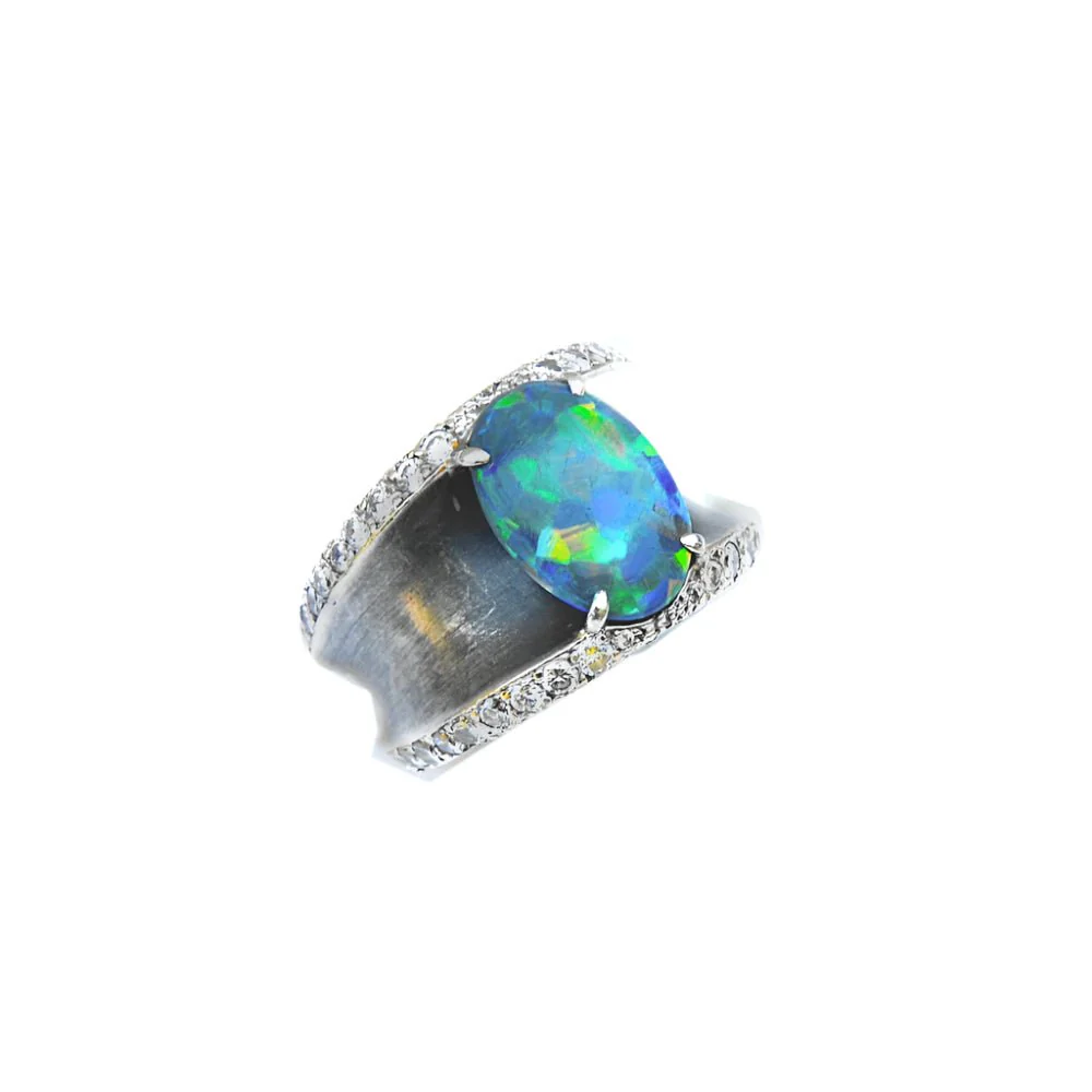 Lorenz Baümer ring in silver, platinum and opal - Image 6