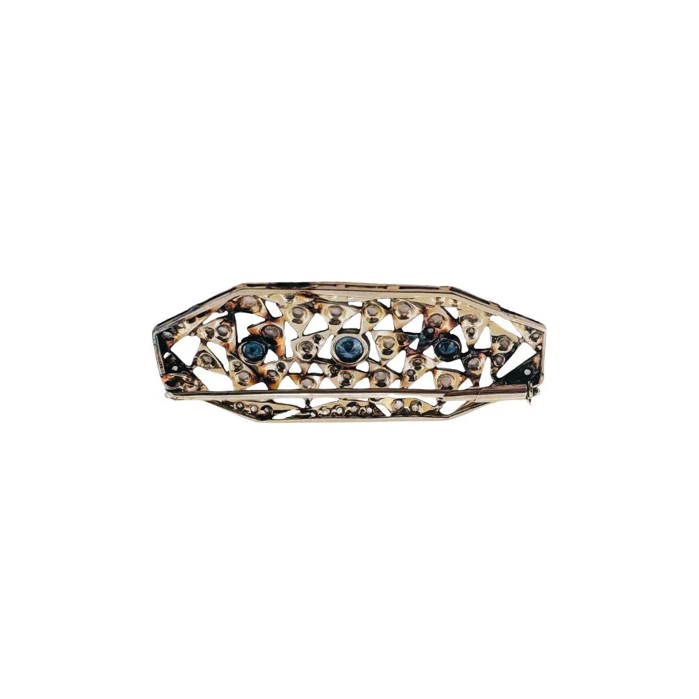 Art Deco brooch in platinum, white gold, sapphires and diamonds - Image 2