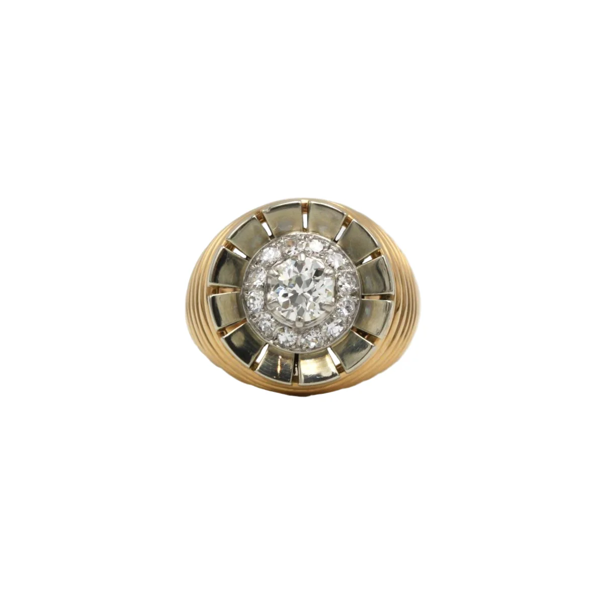 Godronnée Ring - Yellow Gold, Platinum & Diamonds