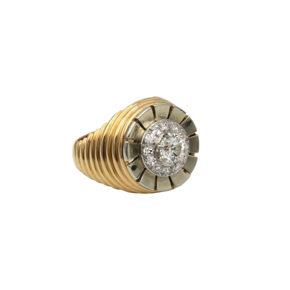 Godronnée Ring - Yellow Gold, Platinum & Diamonds - Image 4