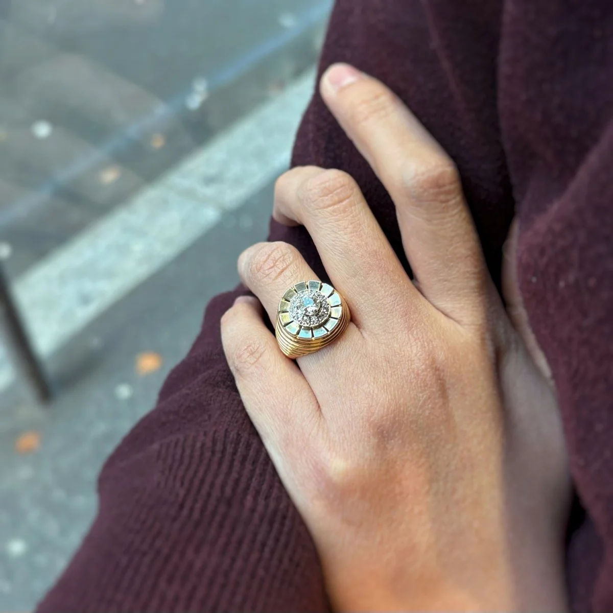 Godronnée Ring - Yellow Gold, Platinum & Diamonds - Image 5