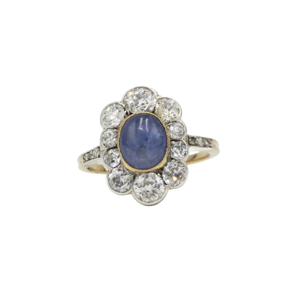 Marguerite ring in yellow gold, sapphire and diamonds