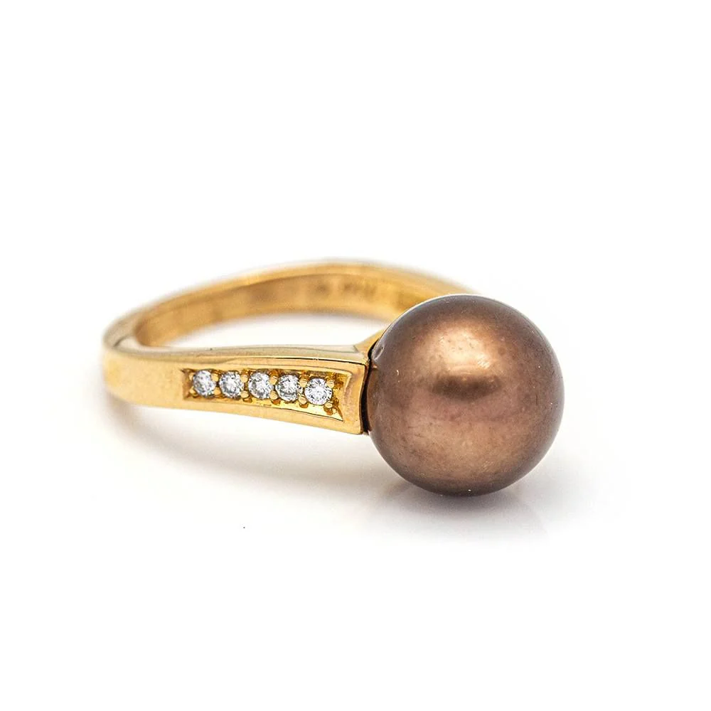Ring WIDE in rose gold, pearl and diamonds - Image 4