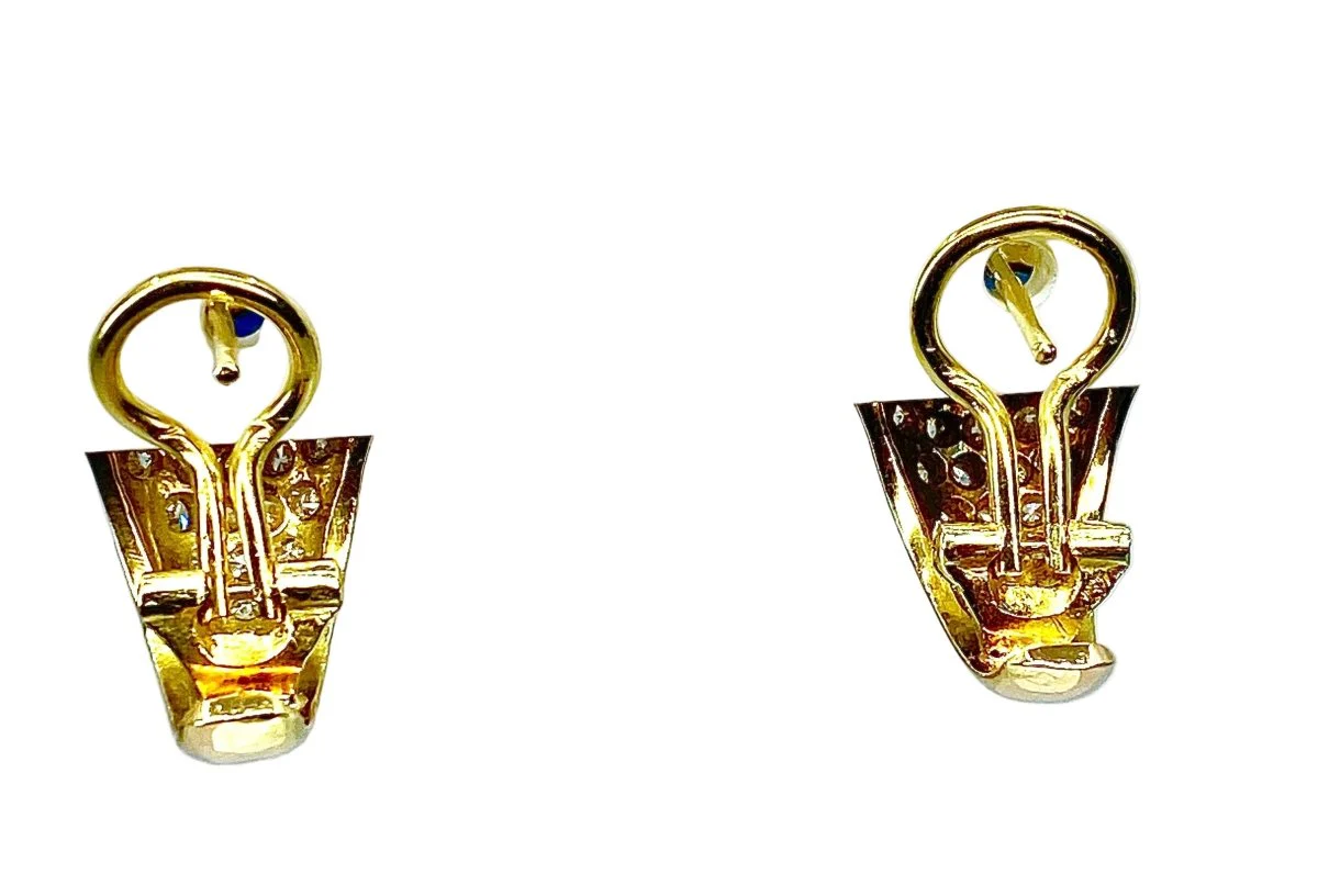 Earrings Clips in yellow gold, sapphires and diamonds - Image 2