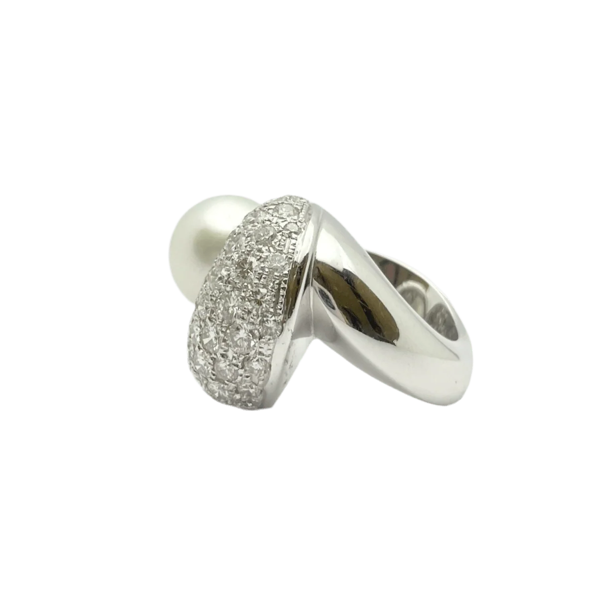 Ring at white gold, pearl and diamonds - Image 2