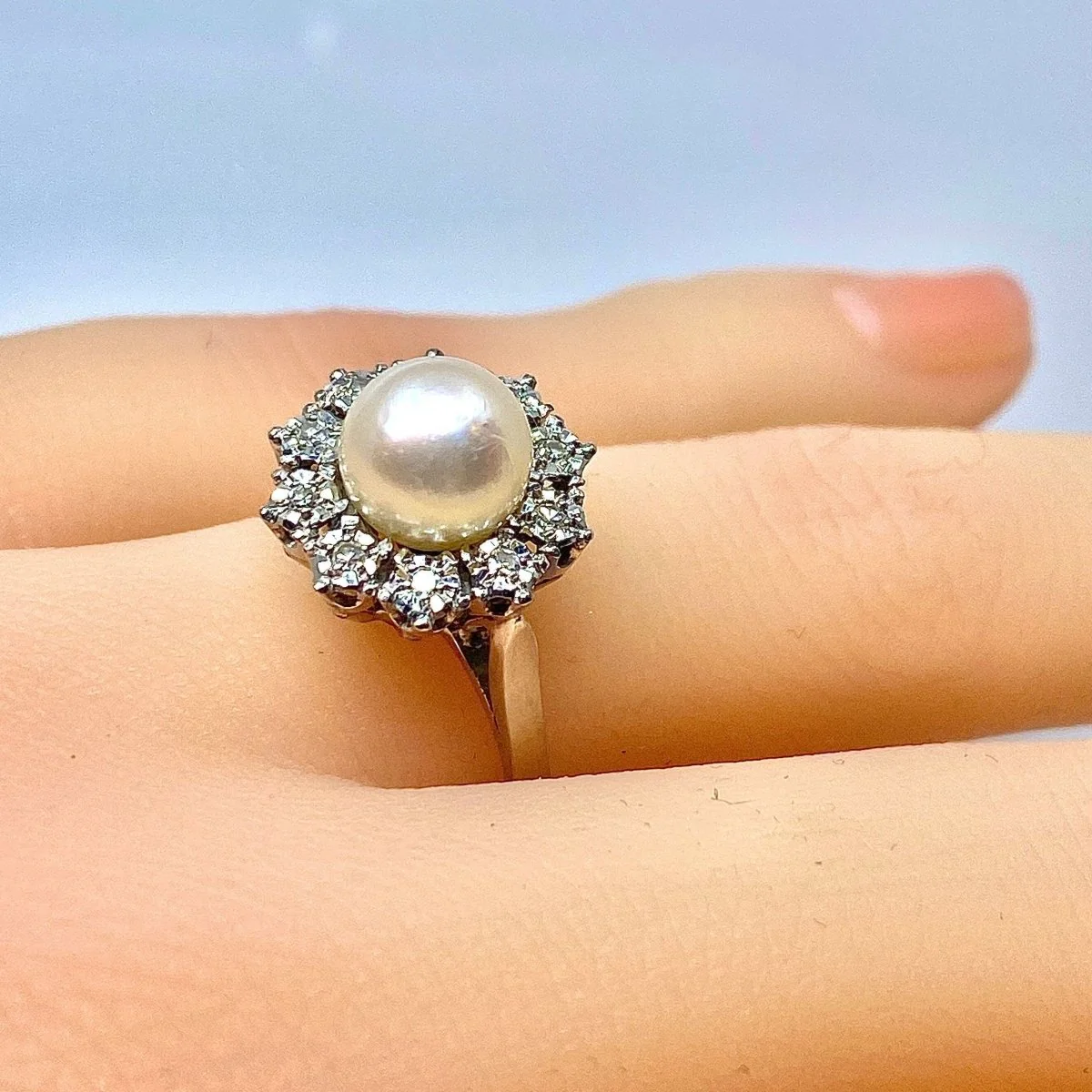 Ring golden daisy and paltinium, pearl and diamonds - Image 6
