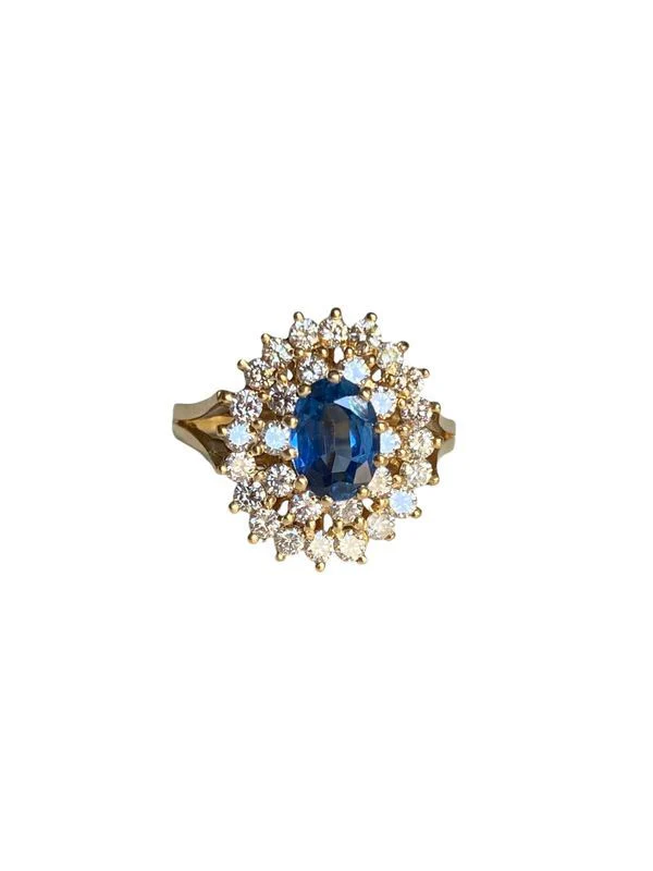 18k yellow gold sapphire and diamond ring