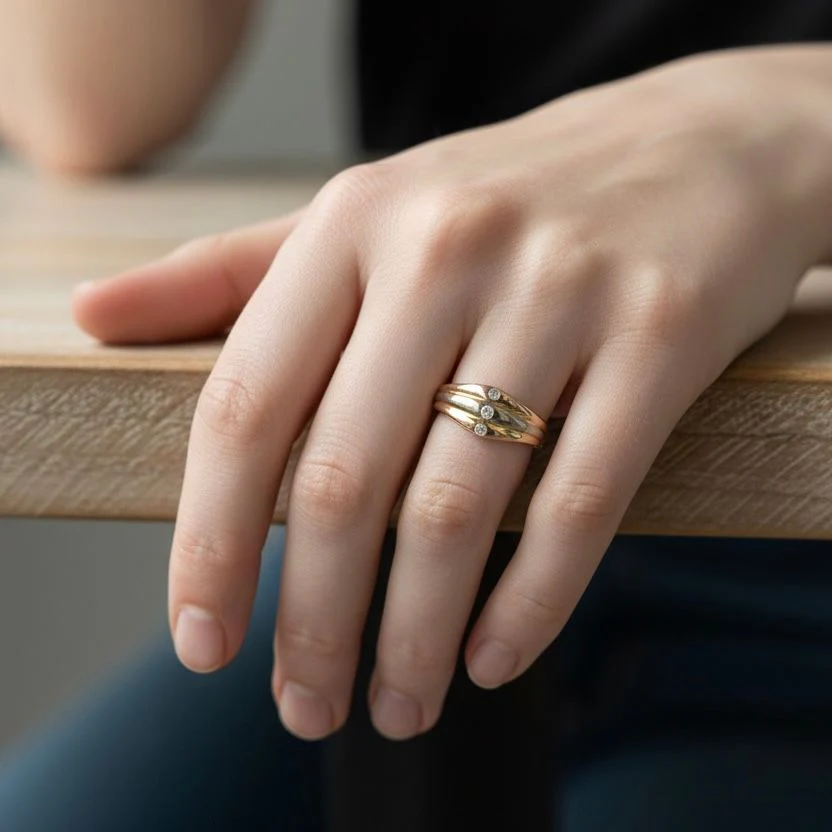 Cartier bangle ring in yellow gold, white gold, rose gold and diamonds - Image 2