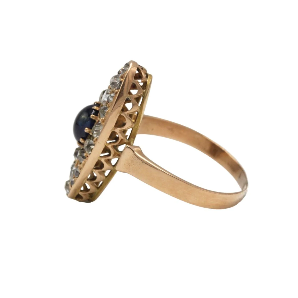 Marquise ring in yellow gold, sapphire and diamonds - Image 2