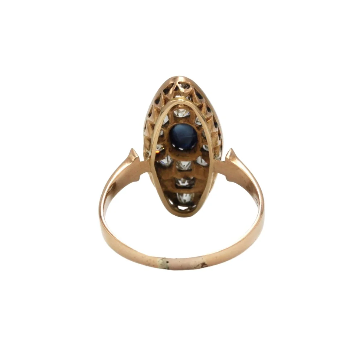 Marquise ring in yellow gold, sapphire and diamonds - Image 3