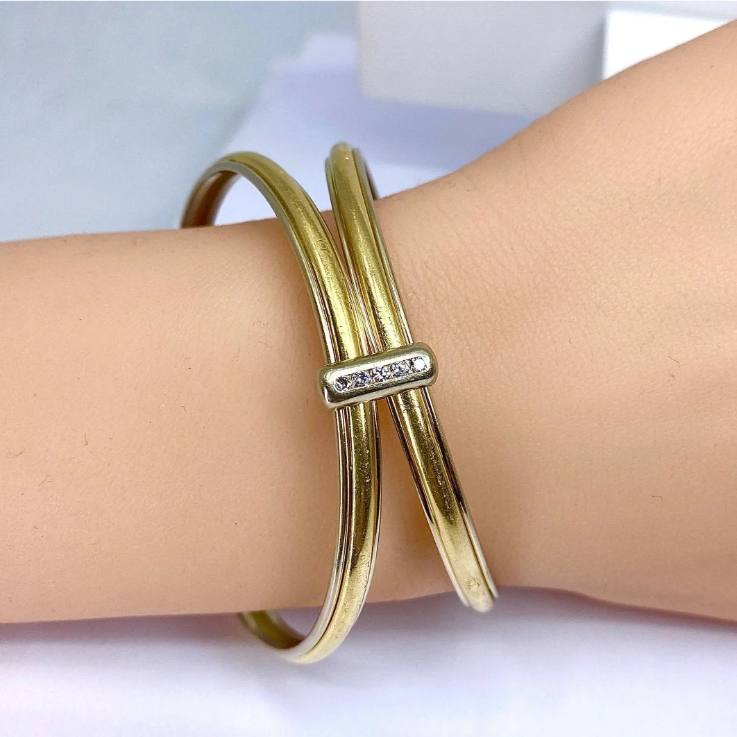 Bracelet double rush yellow gold, white gold and diamonds - Image 3