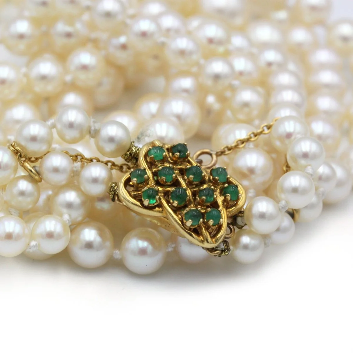 Necklace in yellow gold, pearls and emeralds - Image 2