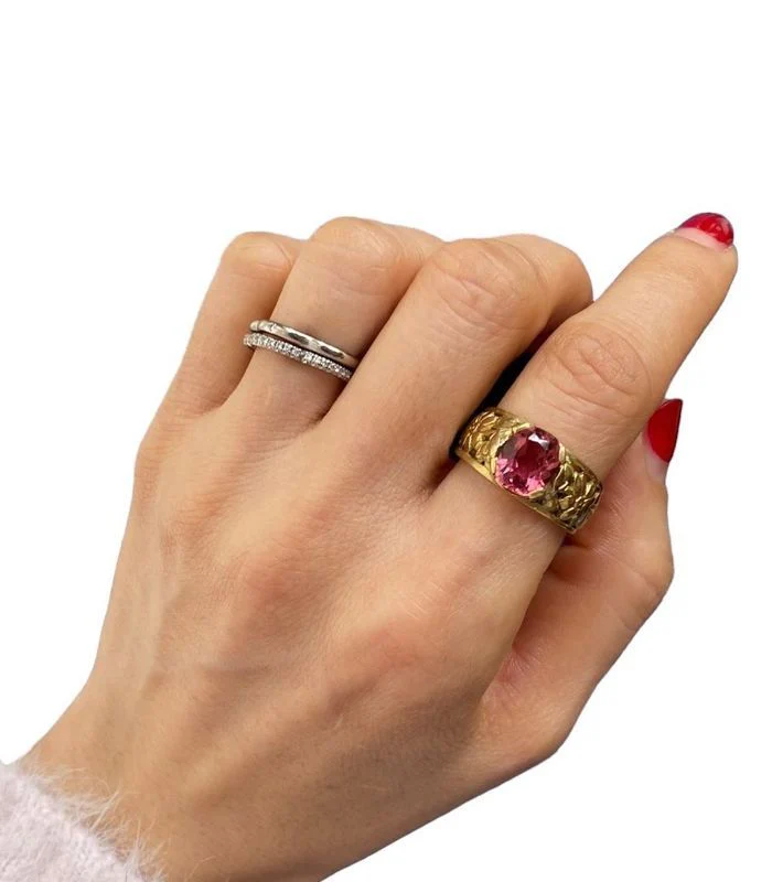 Art Nouveau ring, in 18k yellow gold set with a pink tourmaline  - Image 6