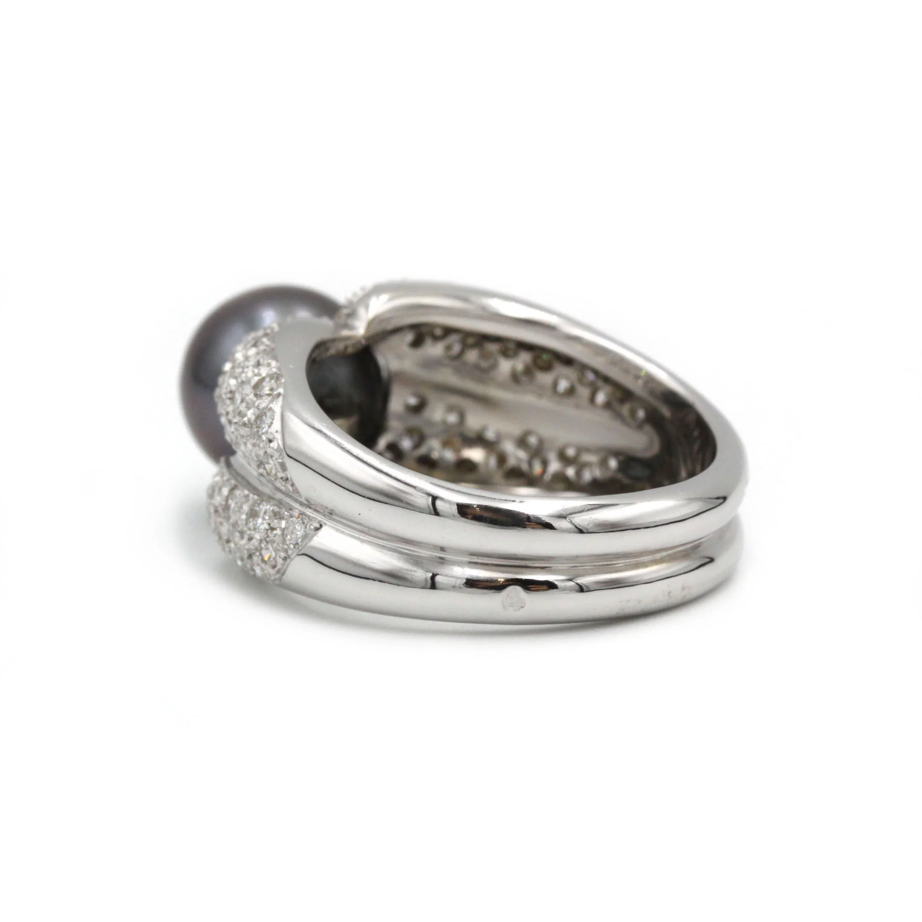 White gold ring (750) with approximately 3 carats of diamonds and a Tahitian pearl - Image 8