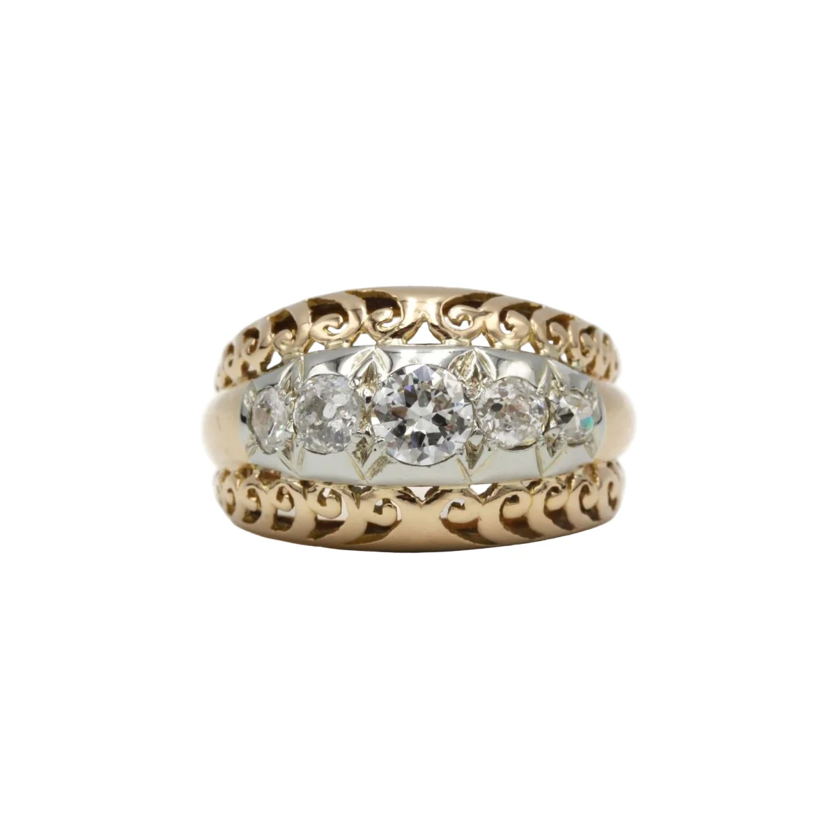 Retro Ring - Two-tone Gold &amp; Diamonds
