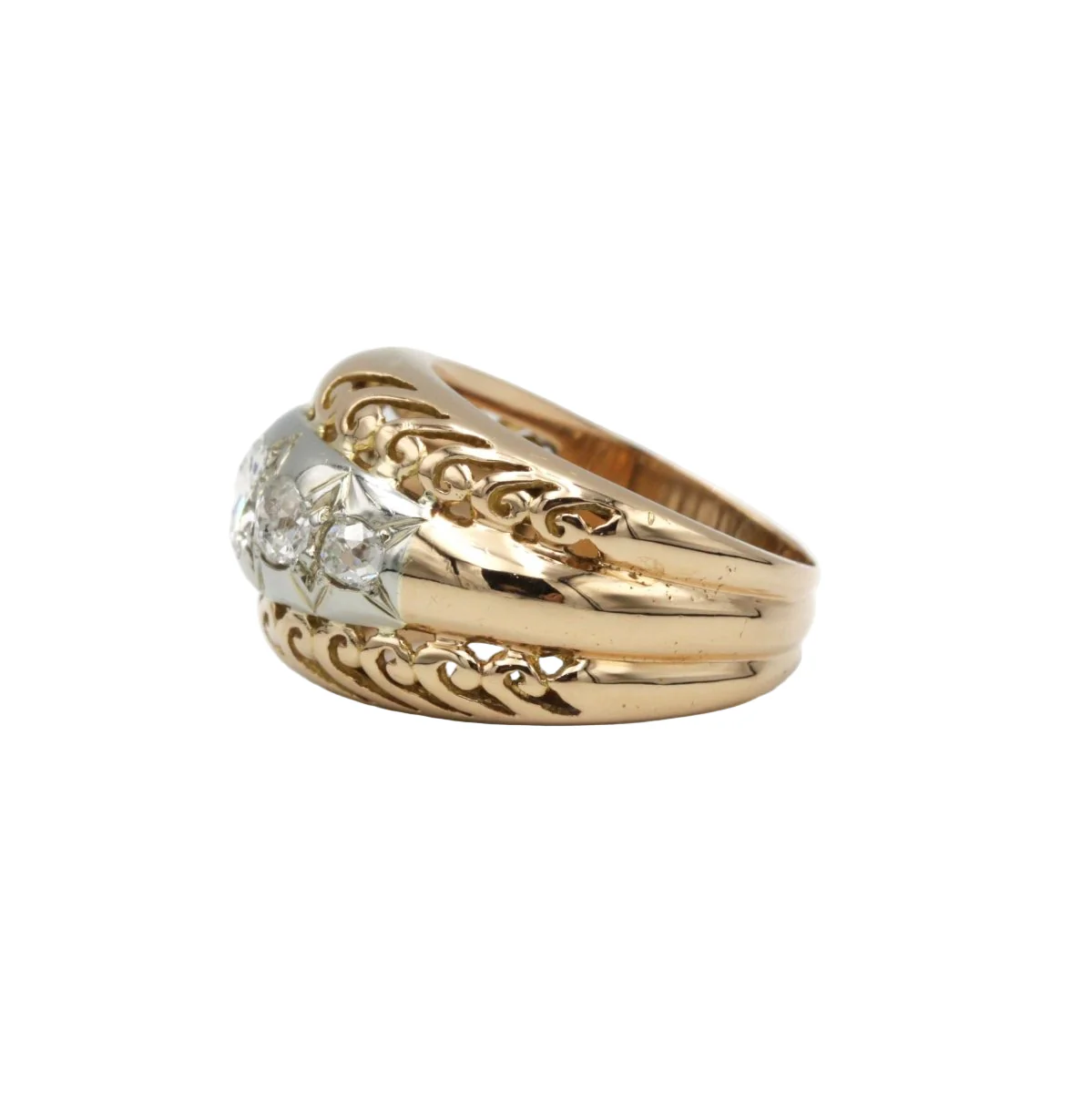 Retro Ring - Two-tone Gold &amp; Diamonds - Image 2
