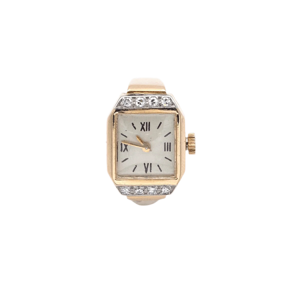 Ring shows Tank in yellow gold and diamonds.