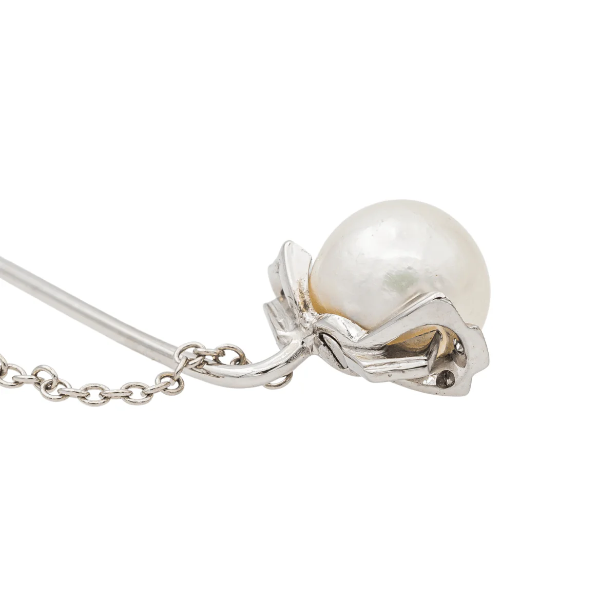 Brooch Pin in white gold, pearl and diamonds - Image 5
