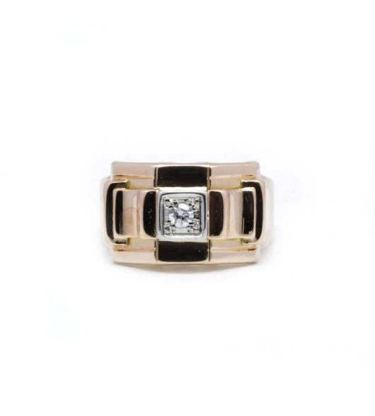 Tank ring in yellow gold and diamond