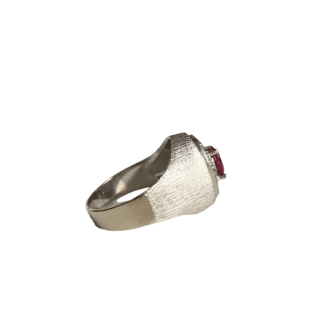 Ring signet ring in white gold, ruby and diamond - Image 5