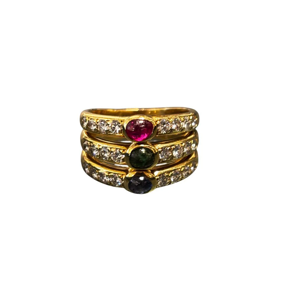 Gold Diamond Ruby Sapphire Emerald Ring