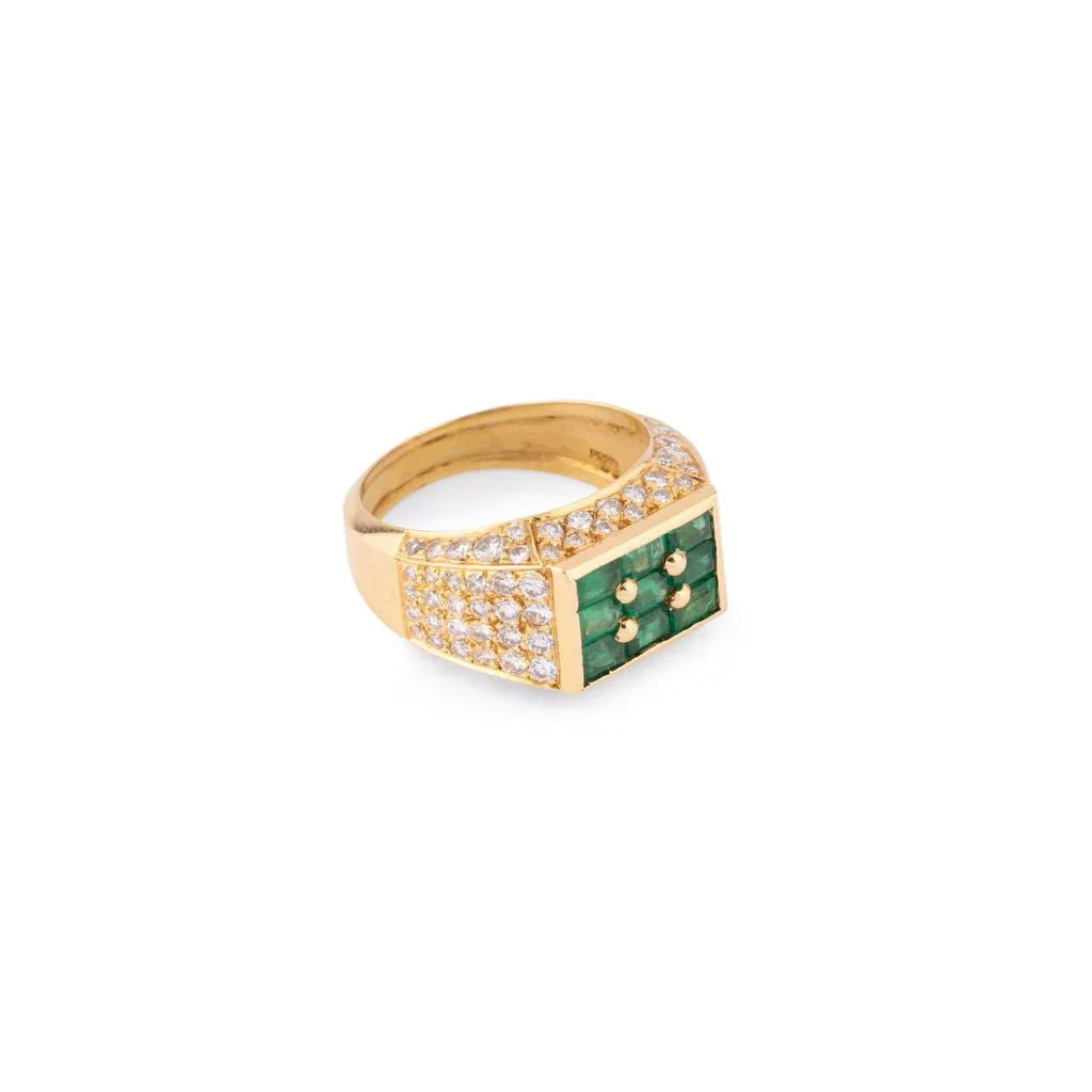 FRED Signet ring in yellow gold, emeralds and diamonds - Image 3