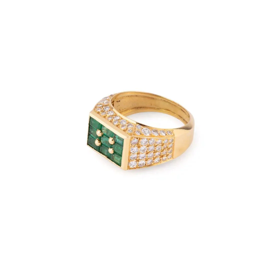FRED Signet ring in yellow gold, emeralds and diamonds - Image 5