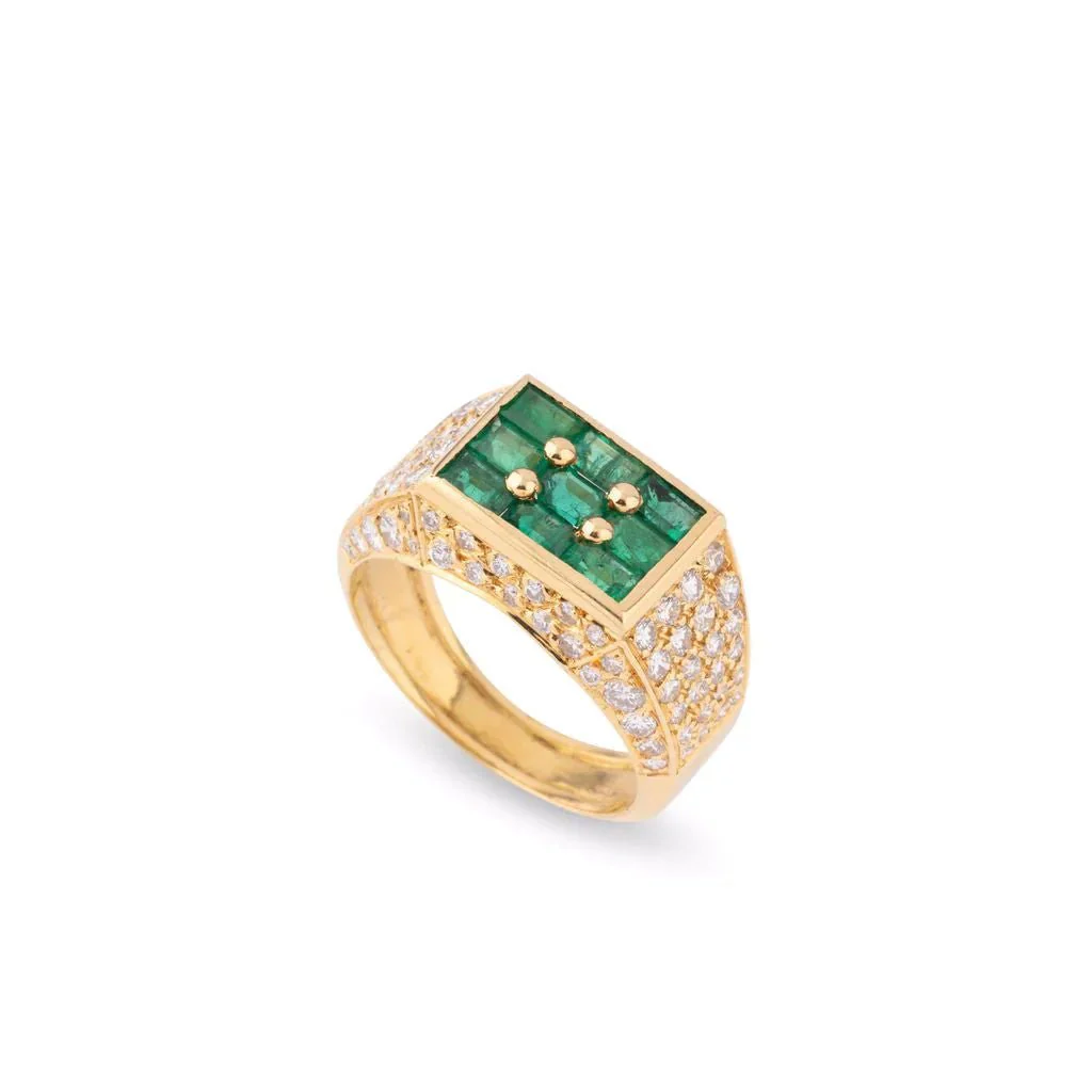 FRED Signet ring in yellow gold, emeralds and diamonds - Image 7