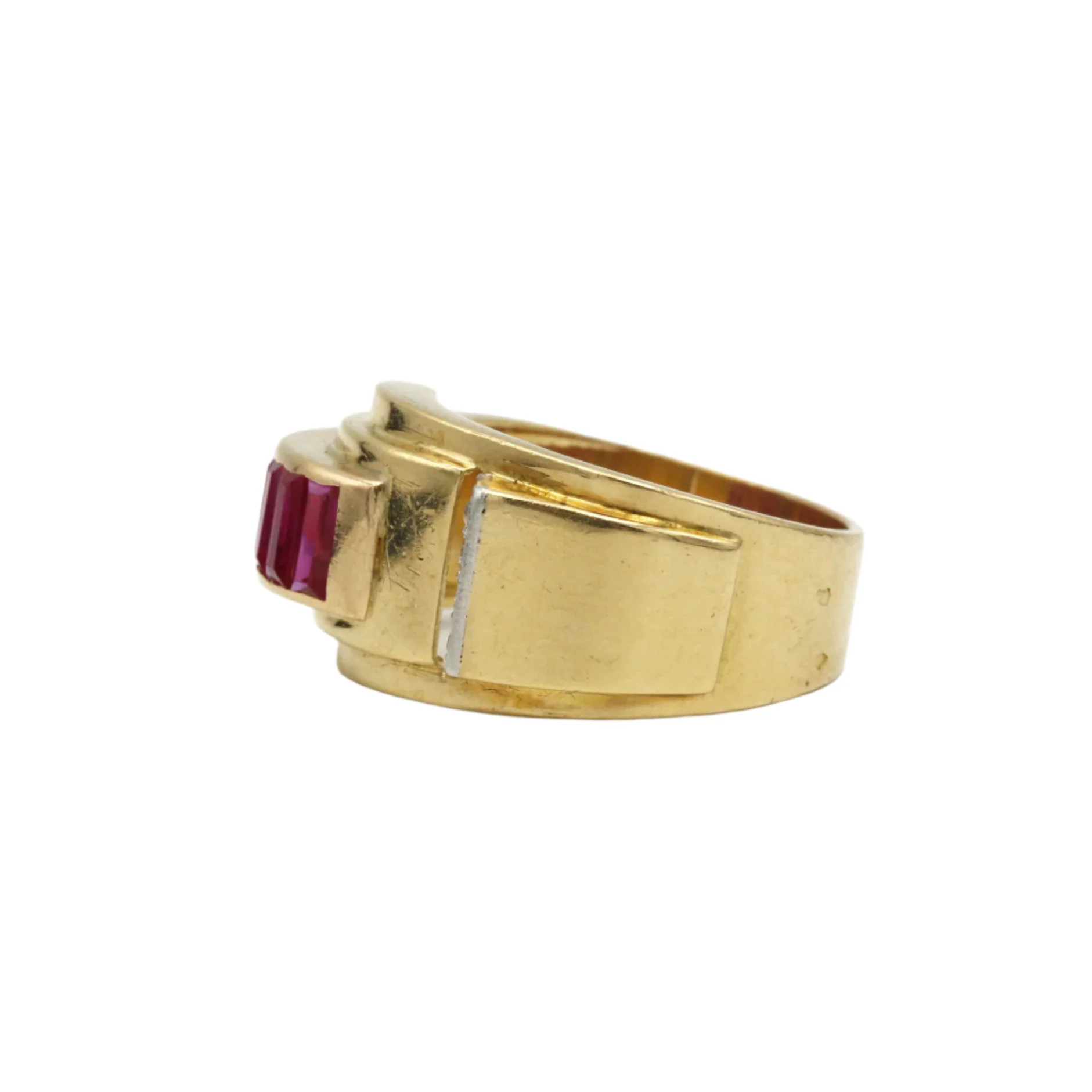 Tank ring in yellow gold, rubies and diamonds - Image 4
