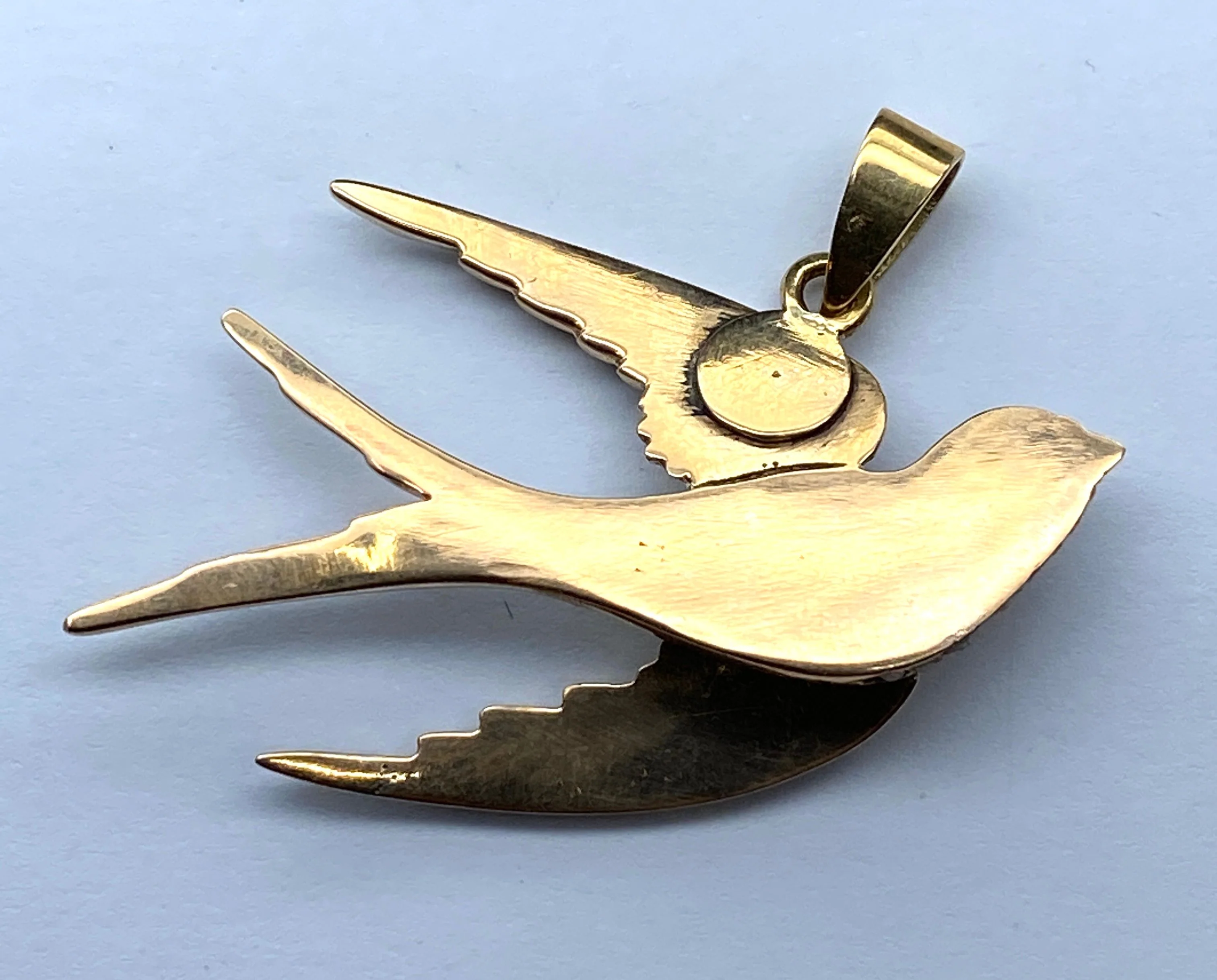 18-carat gold pendant: swallow made of fine pearls and rubies - Image 8