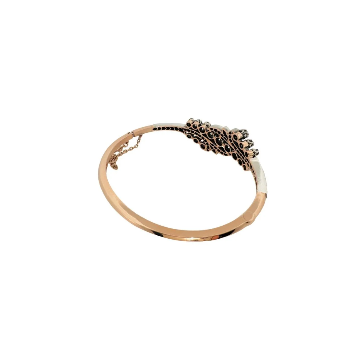 Antique bangle bracelet in pink gold, silver and diamonds - Image 2