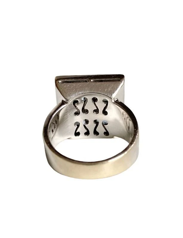 Square-shaped white gold ring, set with four aquamarines and diamonds - Image 4