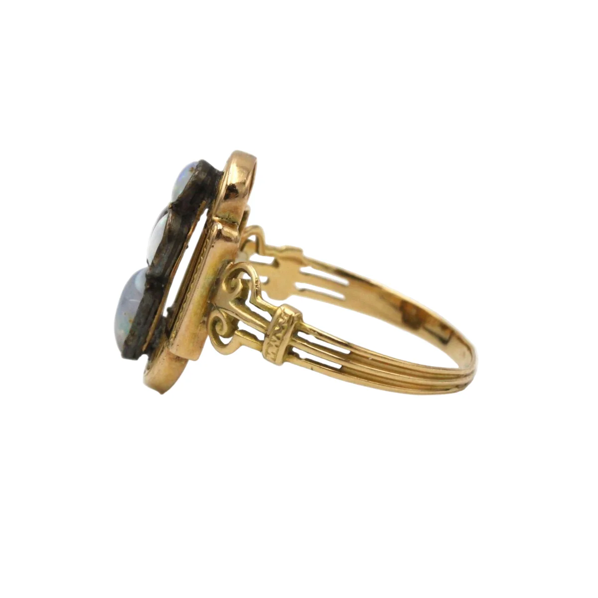 Cocktail ring in yellow gold, silver and opals - Image 3
