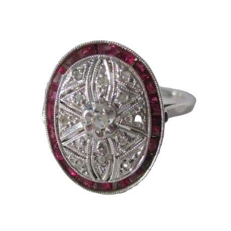 Pompadour ring in white gold, rubies and diamonds