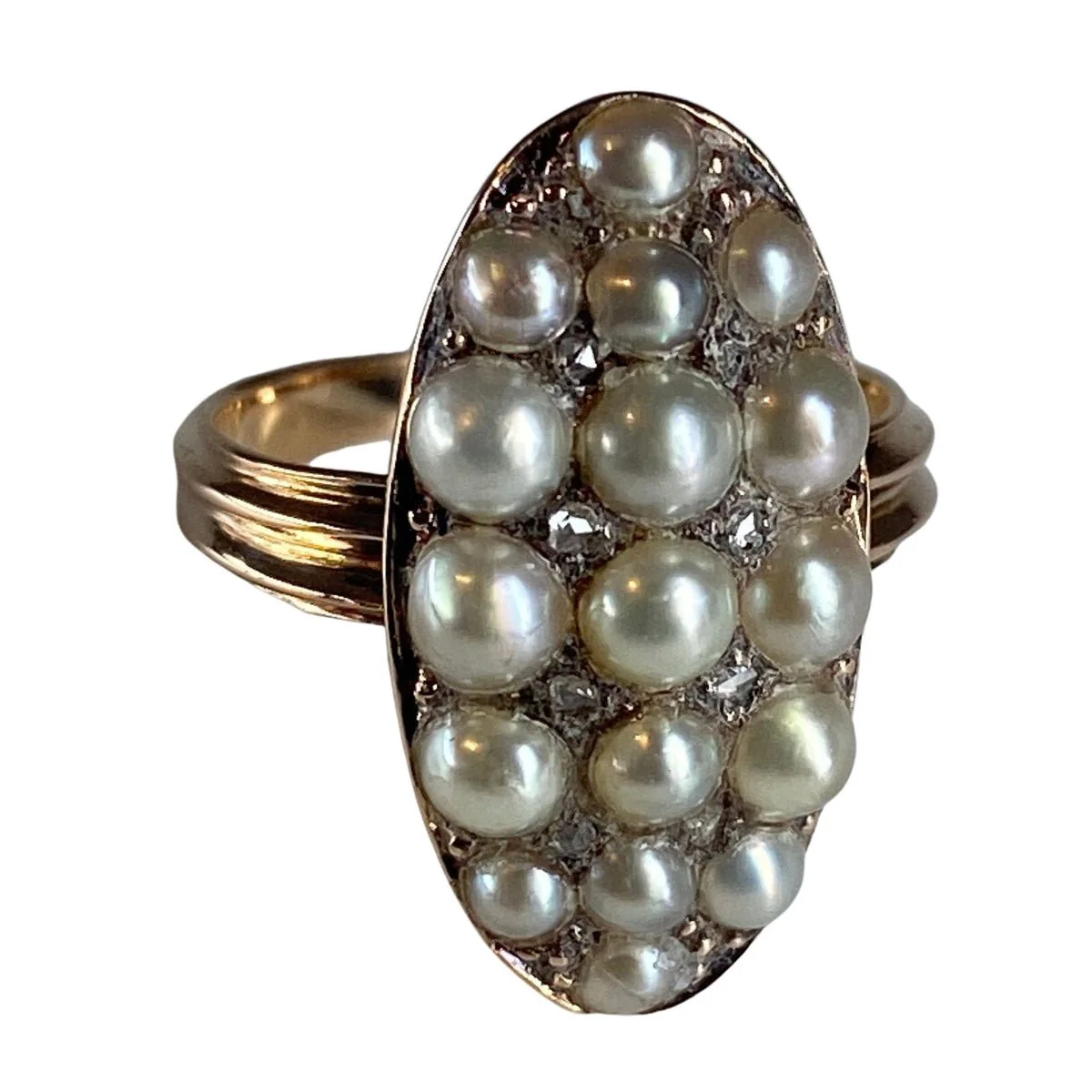 18-carat gold “marquise” ring set with fine pearls and diamonds circa 1880