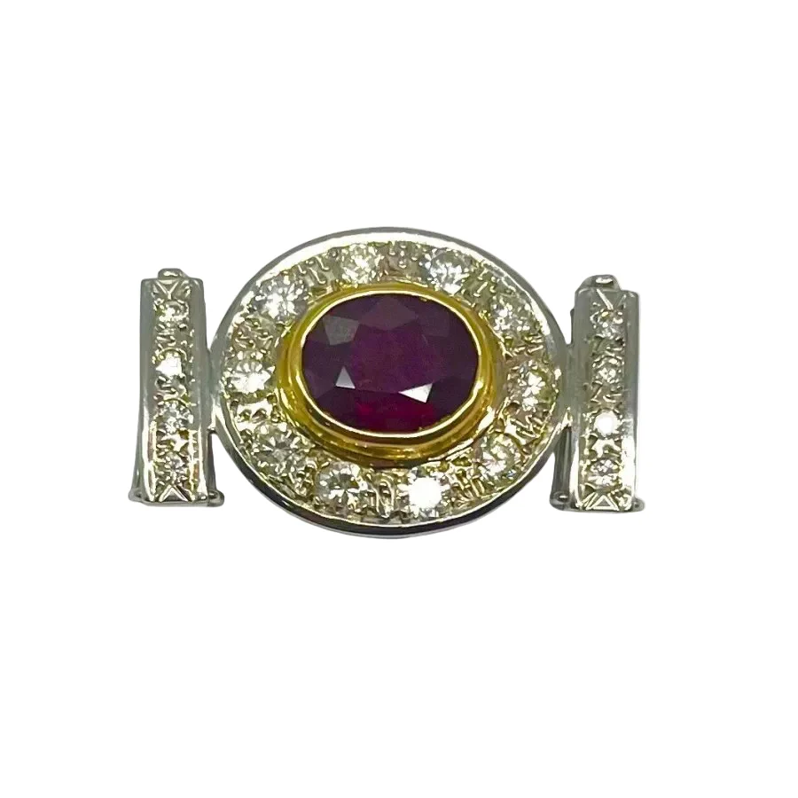 White gold brooch with rubies and diamonds
