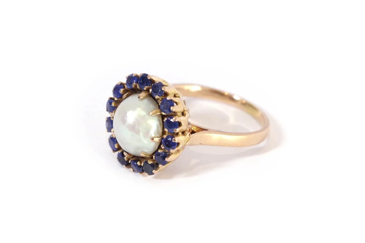 Sapphire pearl cocktail ring in gold - Image 5
